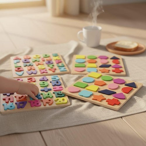 Chocozone Wooden Learning Educational Game Board for Kids, Puzzle Toys for 2 Years Old Boys & Girls (Alphabets, Numbers & Shapes)