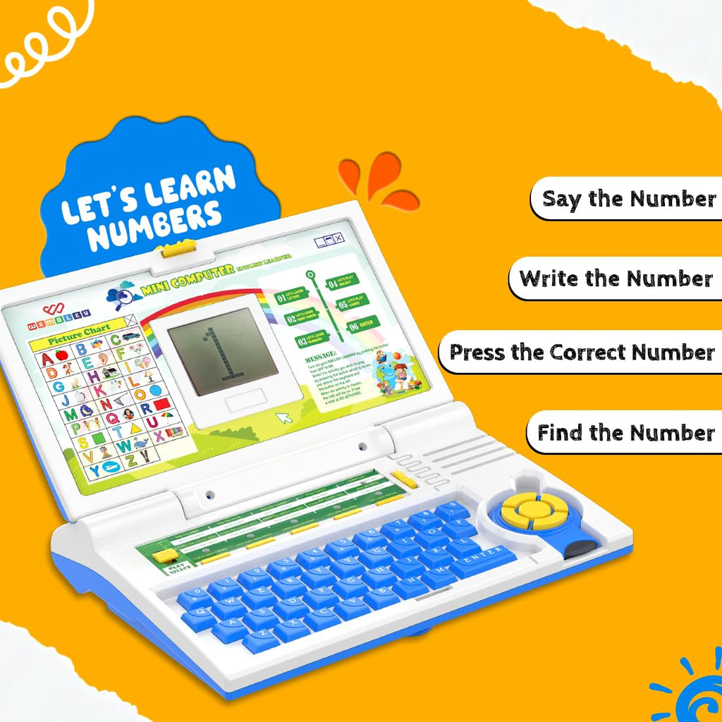 Wembley Educational Kids Laptop Learning Toy for 2-5 Years Boys Girls Computer Toys for 3 Years Fun Activity Learning Alphabet,Letter,Words,Games,Mathematics,Music,Logic Memory Tool – Blue