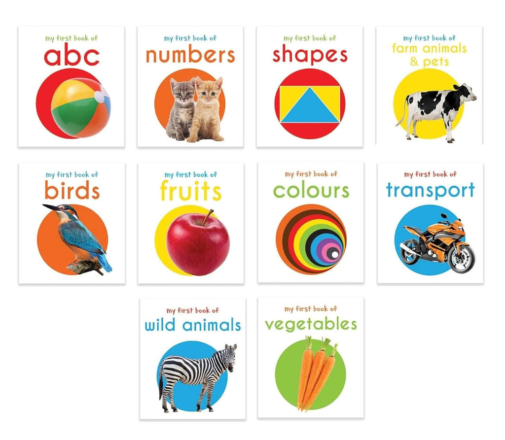 My First Library: Boxset of 10 Board Books for Kids (Pack 1) | Includes ABC, Numbers, Shapes, Colors, Wild Animals, Farm Animals & Pets, Birds, Fruits, Vegetables & Transport | Ages 0-3 Years