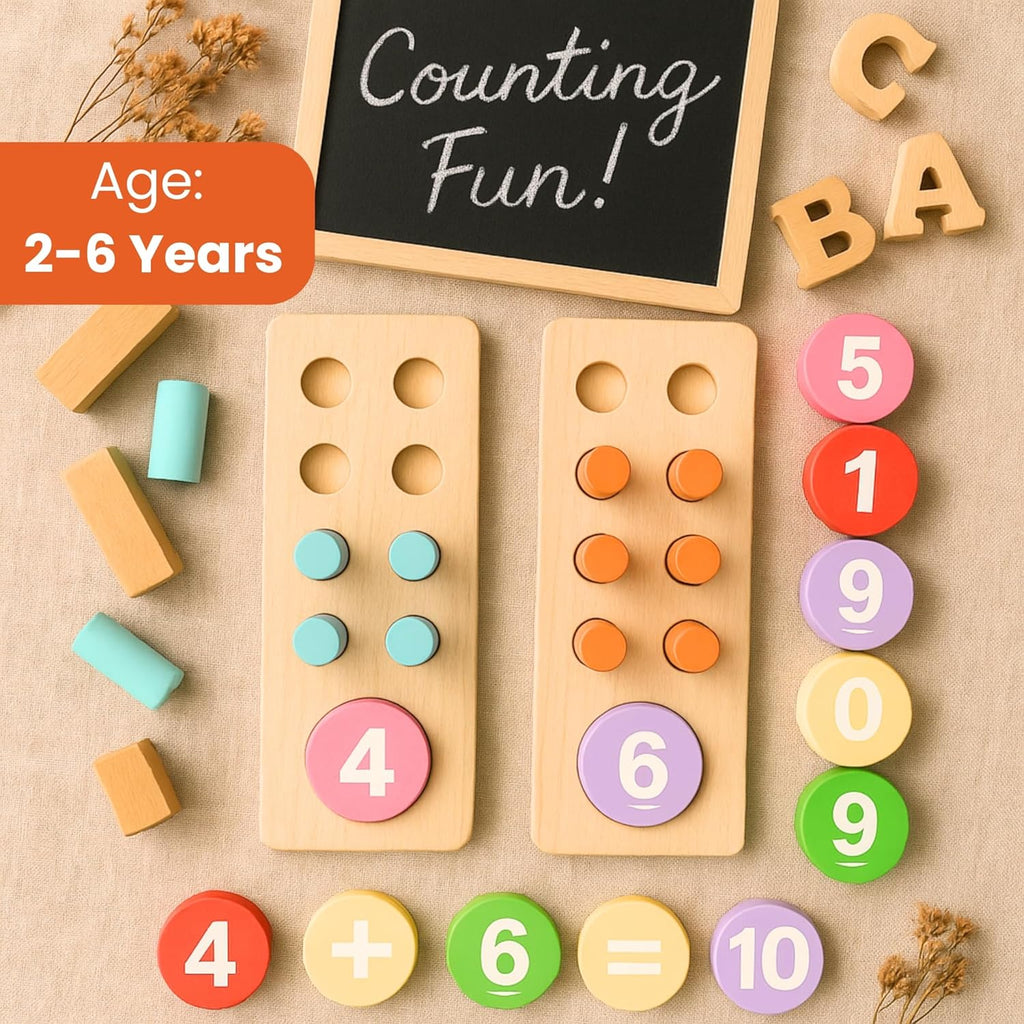 Math Learning Kit | Counting Peg Board For Kids | Number, Addition And Subtraction Game | Montessori Educational Wooden Toys | Age 3-7 | Gift For Kids