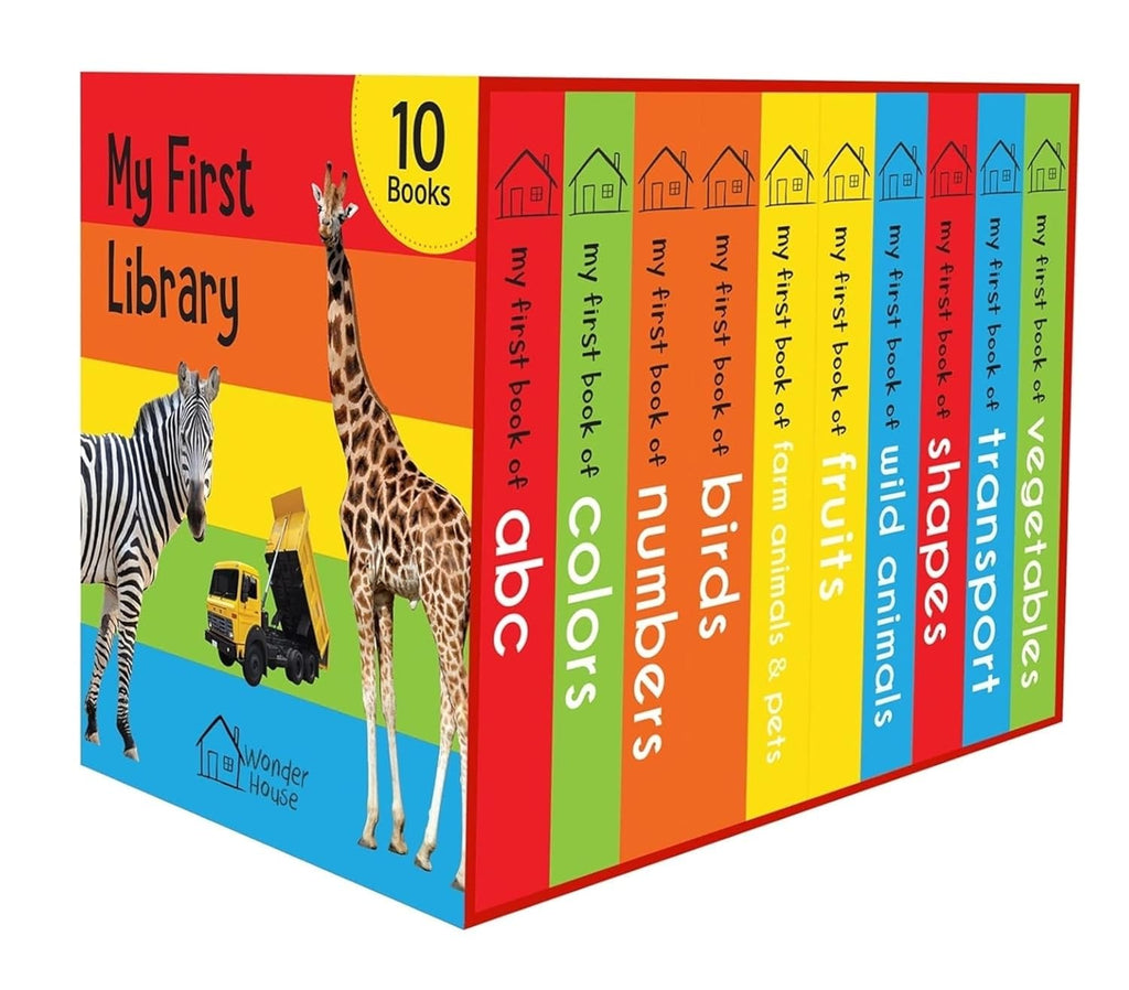 My First Library: Boxset of 10 Board Books for Kids (Pack 1) | Includes ABC, Numbers, Shapes, Colors, Wild Animals, Farm Animals & Pets, Birds, Fruits, Vegetables & Transport | Ages 0-3 Years