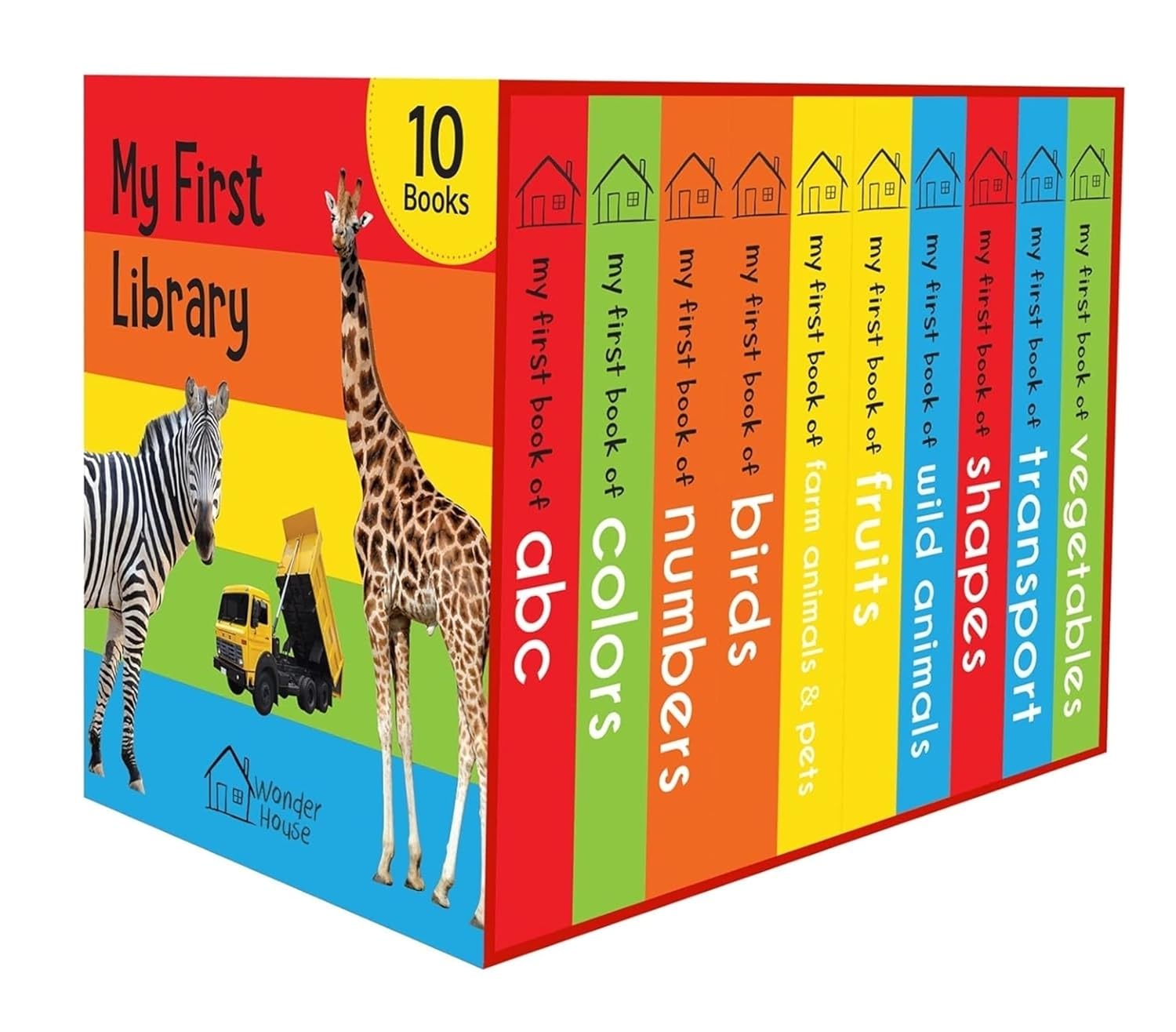 My First Library: Boxset of 10 Board Books for Kids (Pack 1) | Includes ABC, Numbers, Shapes, Colors, Wild Animals, Farm Animals & Pets, Birds, Fruits, Vegetables & Transport | Ages 0-3 Years